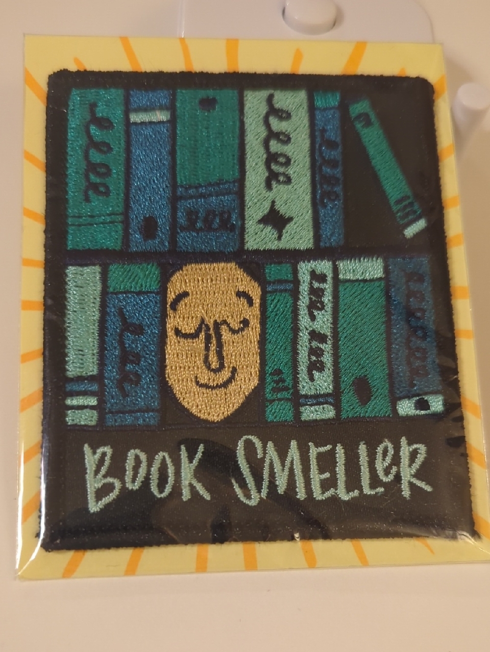 "Book Smeller' Embroidered Patch - Teal & Aqua Books, Frog & Toad Press